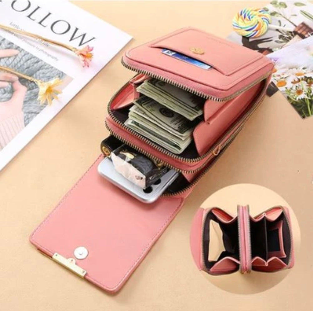 Leather Crossbody Phone Bag with Touchscreen Pocket