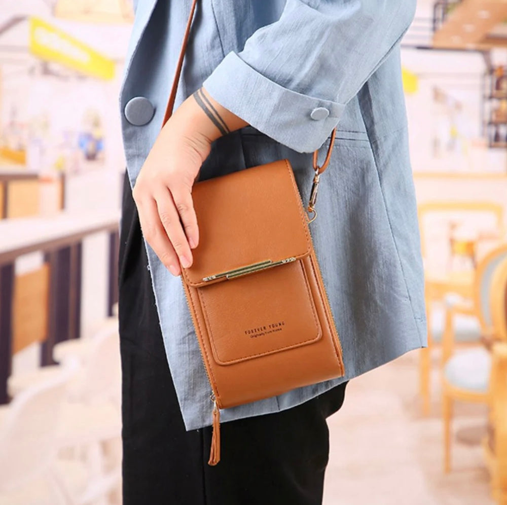 Leather Crossbody Phone Bag with Touchscreen Pocket