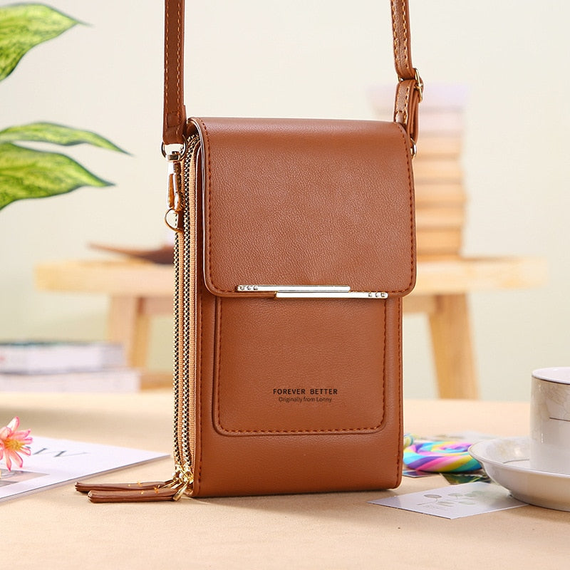 Leather Crossbody Phone Bag with Touchscreen Pocket