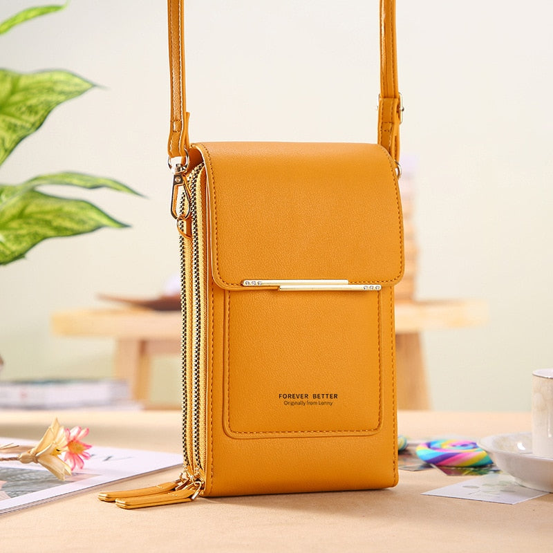 Leather Crossbody Phone Bag with Touchscreen Pocket
