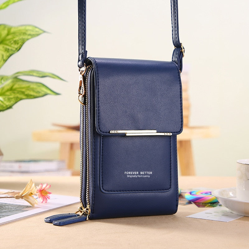 Leather Crossbody Phone Bag with Touchscreen Pocket