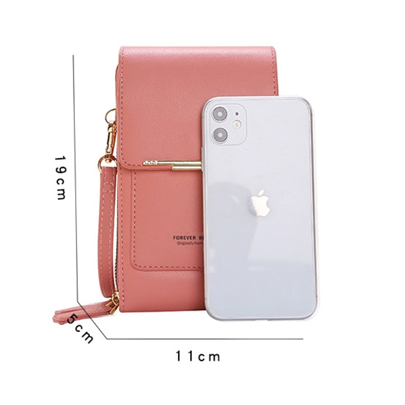 Leather Crossbody Phone Bag with Touchscreen Pocket