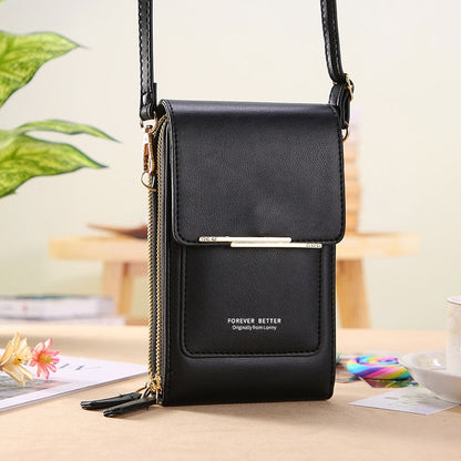 Leather Crossbody Phone Bag with Touchscreen Pocket