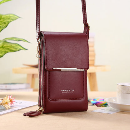 Leather Crossbody Phone Bag with Touchscreen Pocket