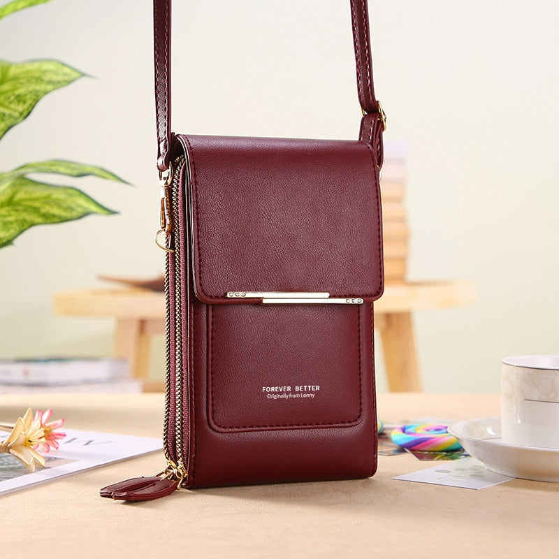 Leather Crossbody Phone Bag with Touchscreen Pocket