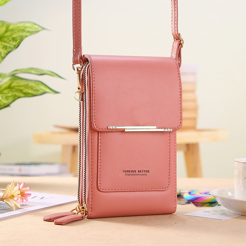 Leather Crossbody Phone Bag with Touchscreen Pocket