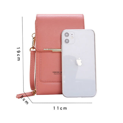 Leather Crossbody Phone Bag with Touchscreen Pocket