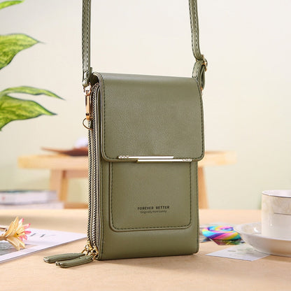 Leather Crossbody Phone Bag with Touchscreen Pocket