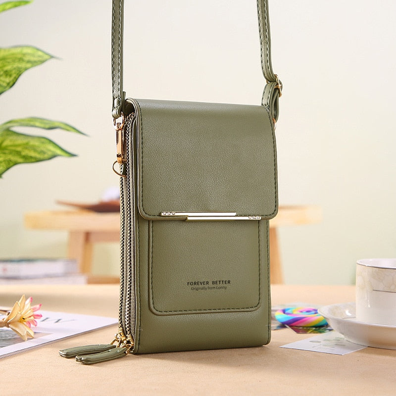 Leather Crossbody Phone Bag with Touchscreen Pocket