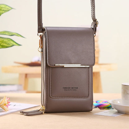 Leather Crossbody Phone Bag with Touchscreen Pocket