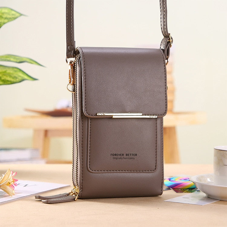Leather Crossbody Phone Bag with Touchscreen Pocket