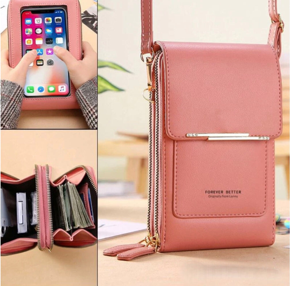 Leather Crossbody Phone Bag with Touchscreen Pocket